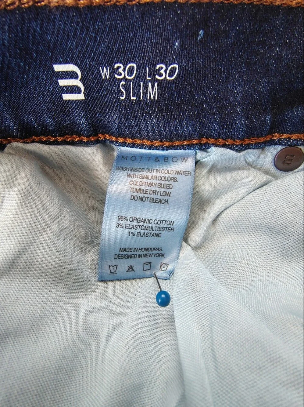 Mott & Bow Men's Dark Blue Slim Fit Jeans Size 30
